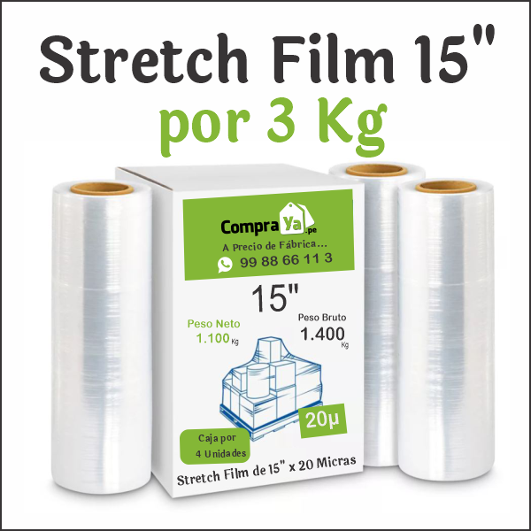 Stretch Film de 15 pulgadas por 3 Kilos