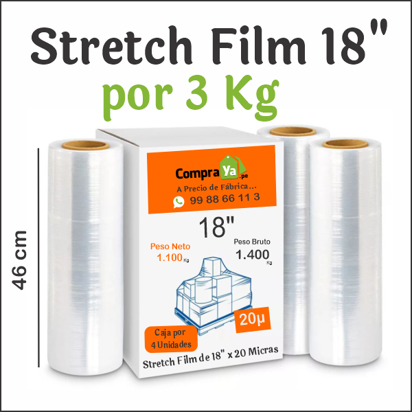 Stretch Film de 18 pulgadas por 3 Kg