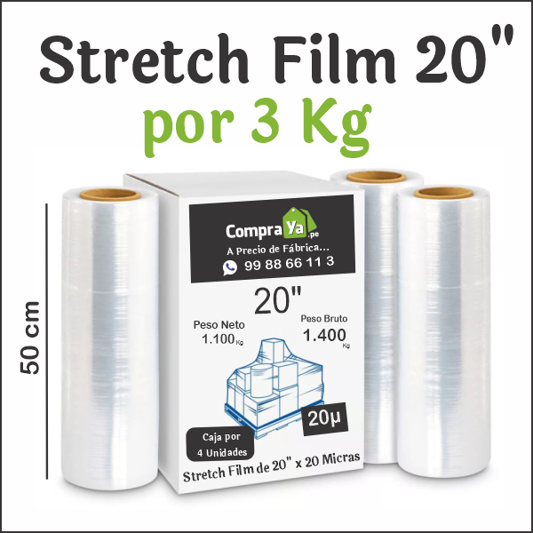 Stretch Film de 20 pulgadas por 3 Kilos